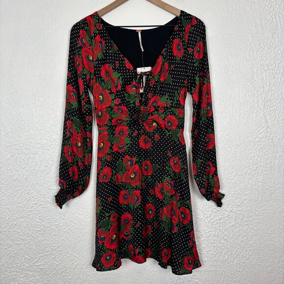 Free People Morning Light Floral Long Sleeve Mini Dress Romantic NWT Size 4 - Picture 3 of 8